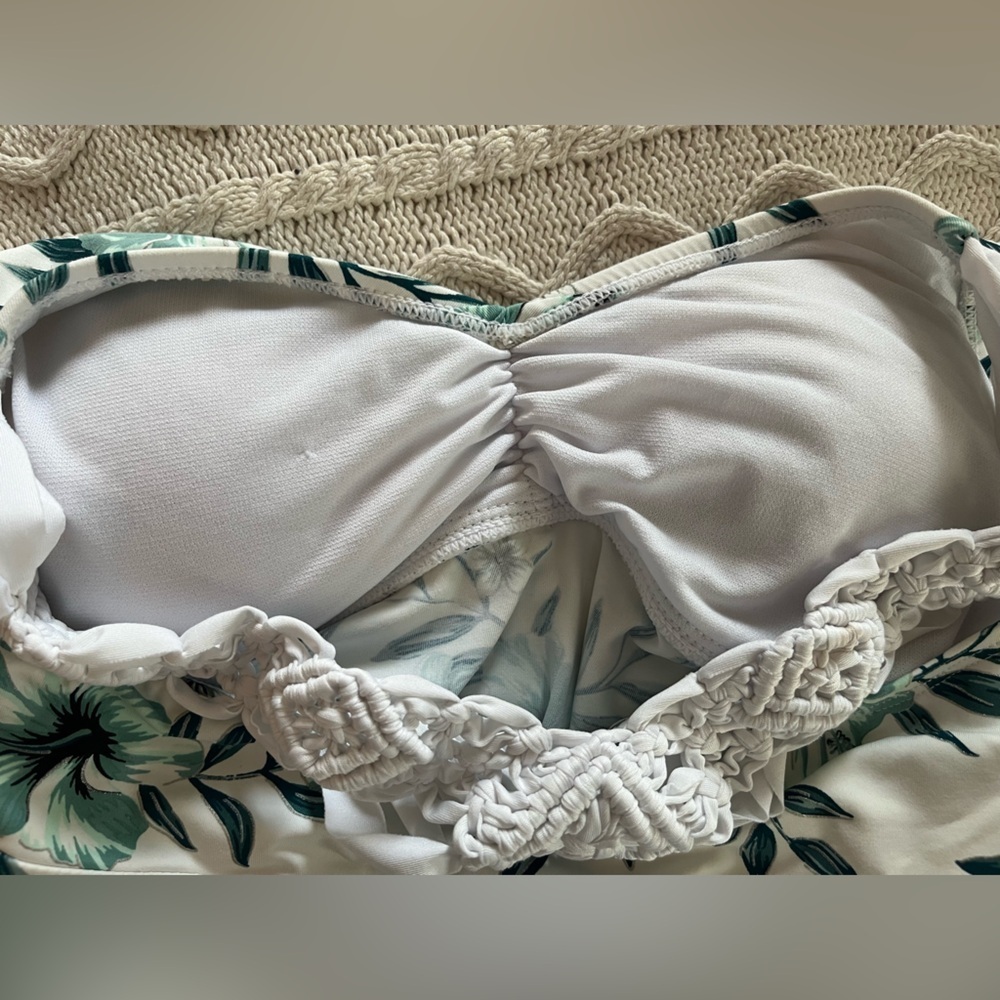 Ambrielle brand White & green Floral Tankini with knit braided straps size S - Picture 3 of 13